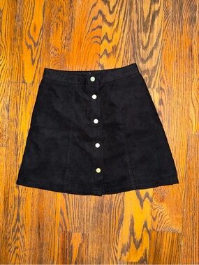H&M Black Button-Front A-Line Faux Suede Mini Skirt